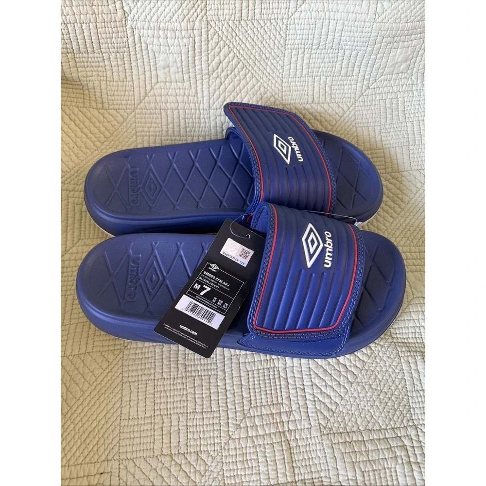 Umbro Rubber Foam Slides Mens 7 Blue/red Piping SUPER COMFORTABLE!